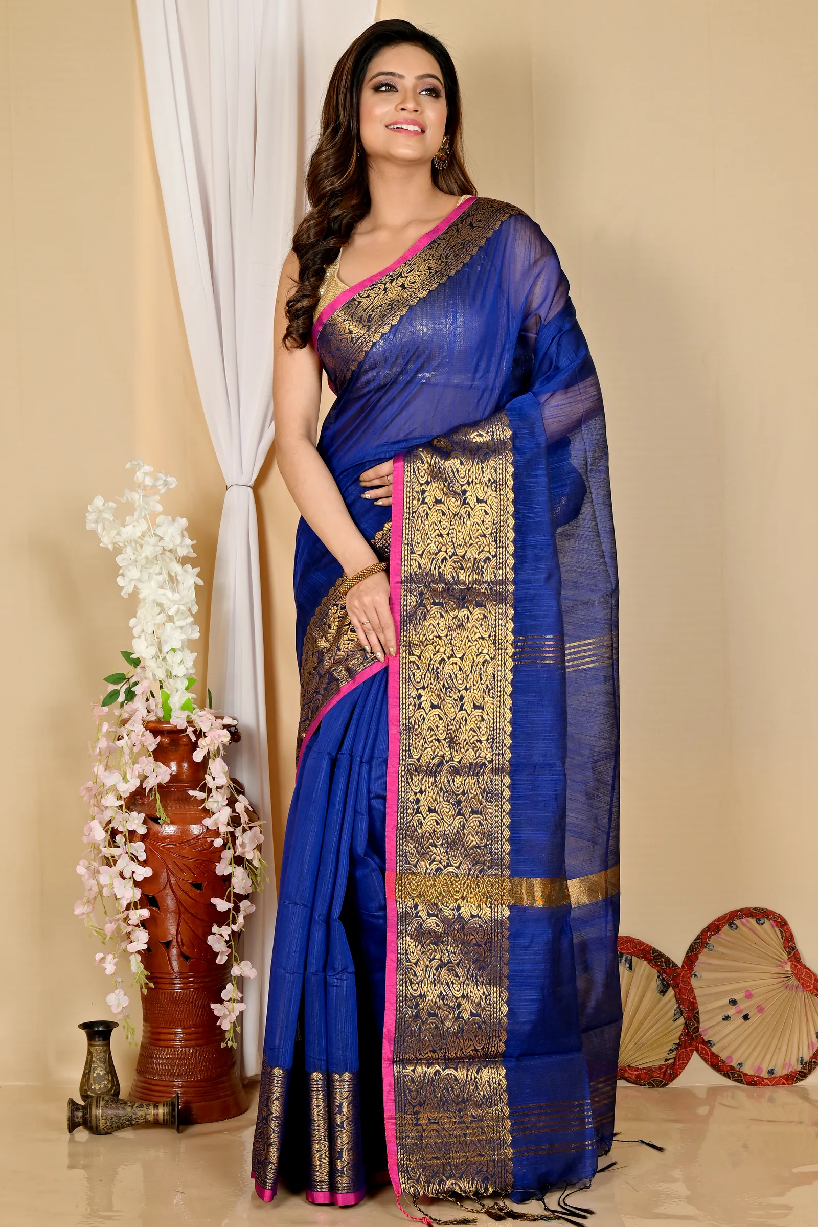 Naby Blue Cotton Silk Asta Hand Loom Saree (1586)