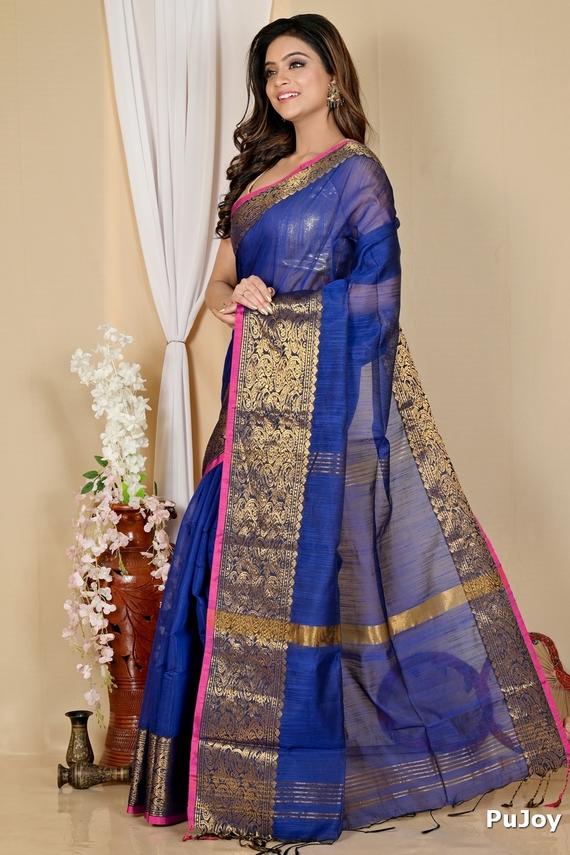 Naby Blue Cotton Silk Asta Hand Loom Saree (1586)