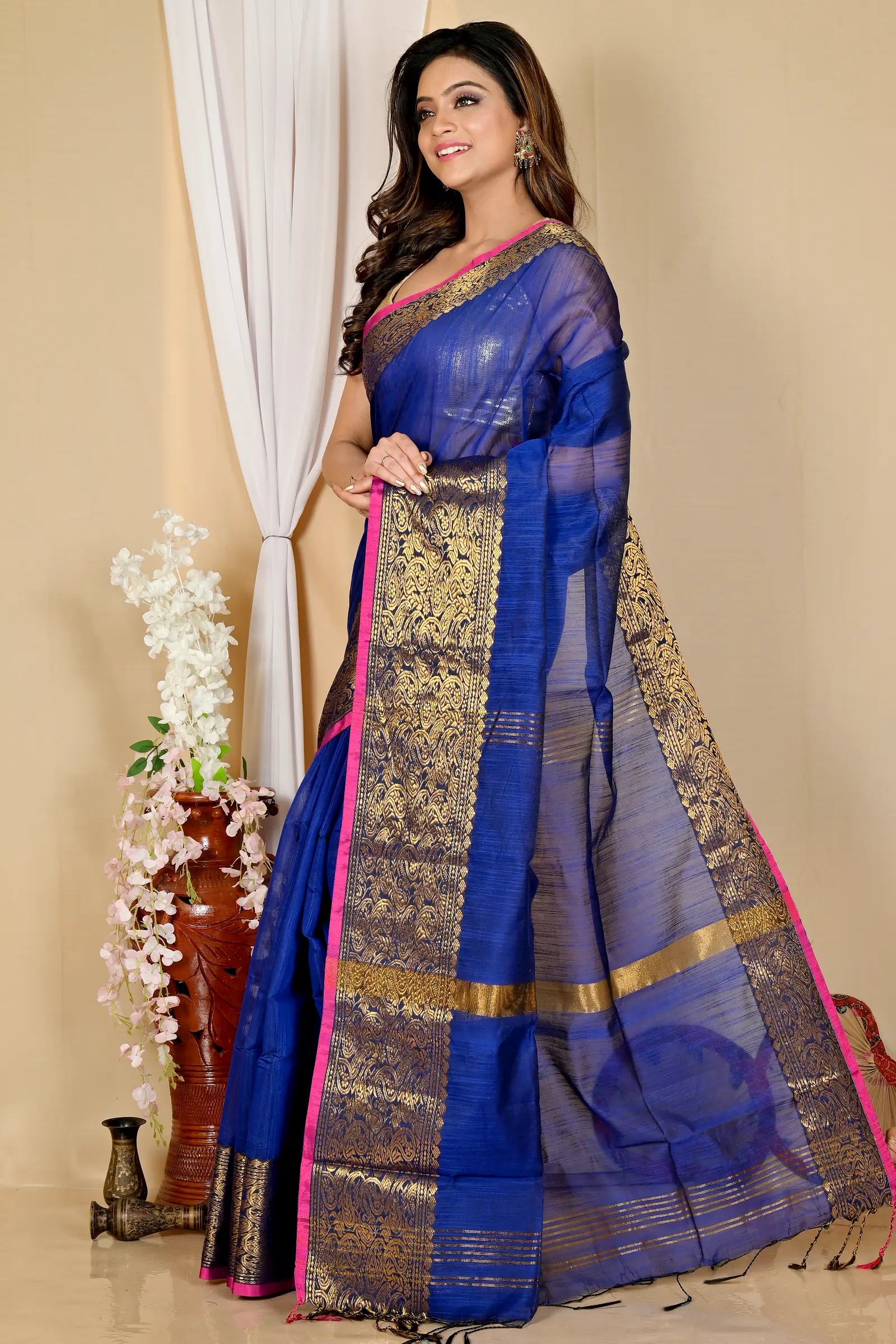 Naby Blue Cotton Silk Asta Hand Loom Saree (1586)