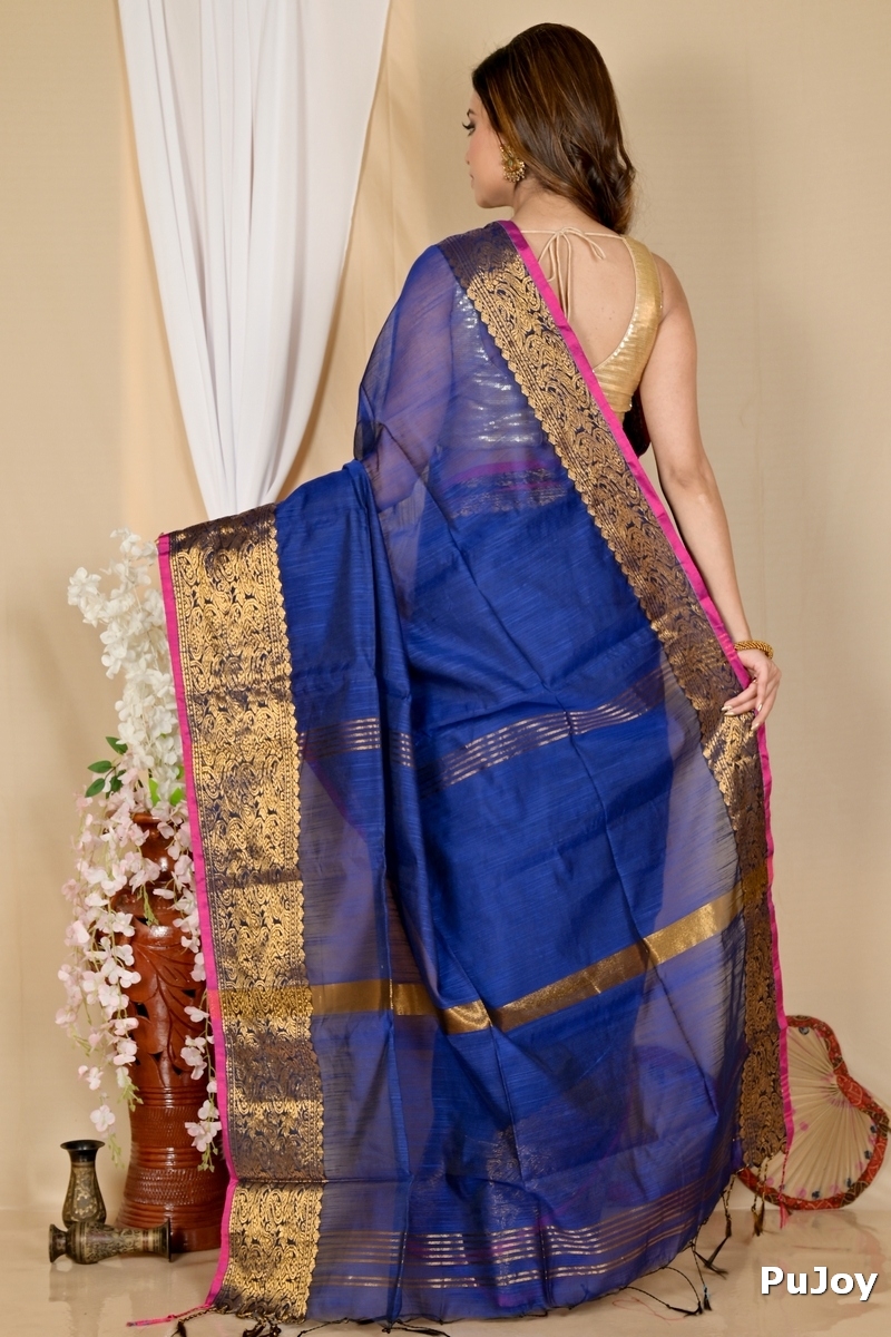 Naby Blue Cotton Silk Asta Hand Loom Saree (1586)