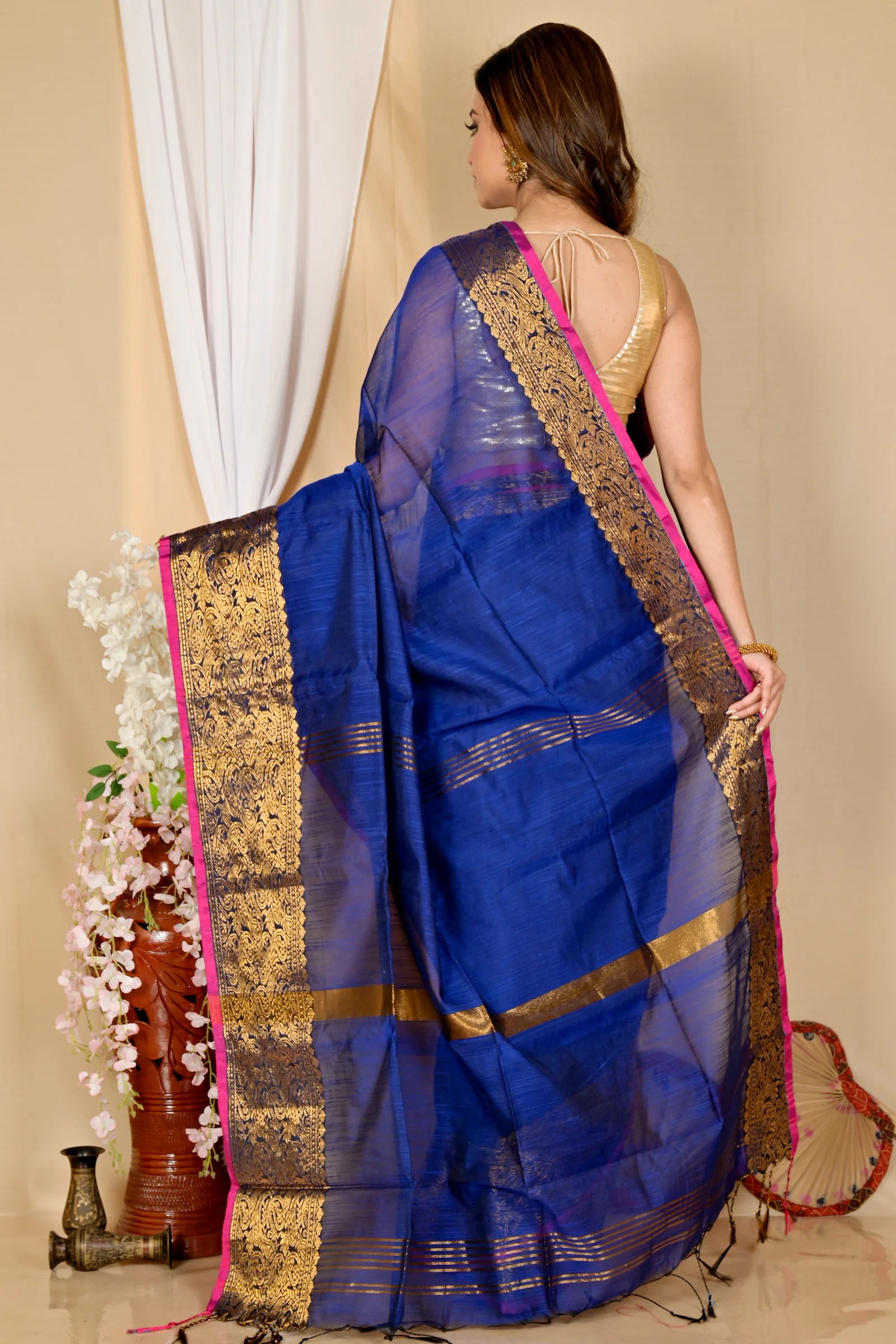 Naby Blue Cotton Silk Asta Hand Loom Saree (1586)