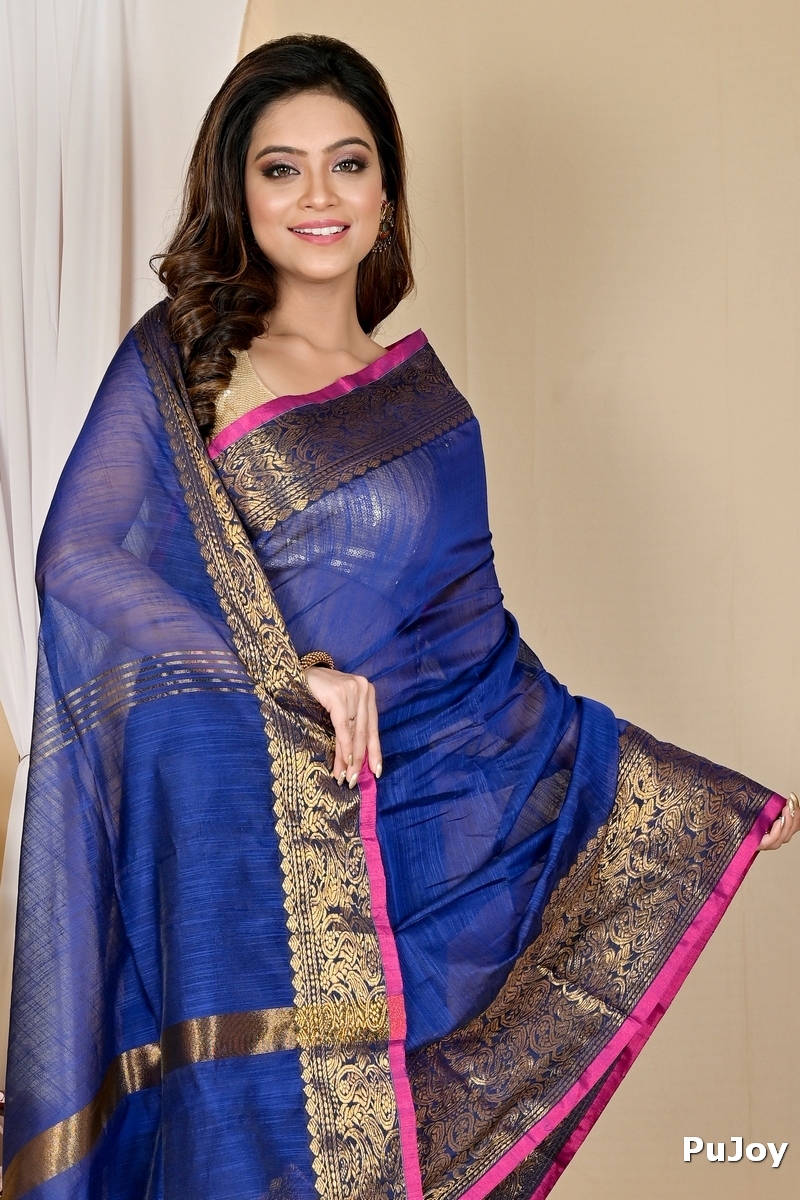 Naby Blue Cotton Silk Asta Hand Loom Saree (1586)