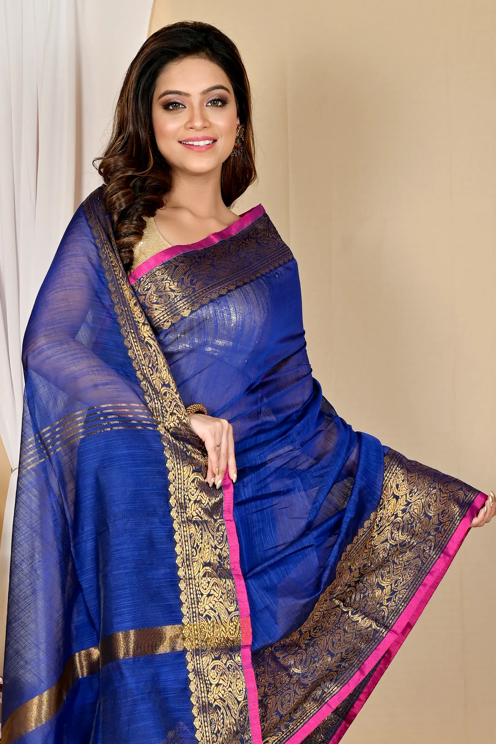 Naby Blue Cotton Silk Asta Hand Loom Saree (1586)