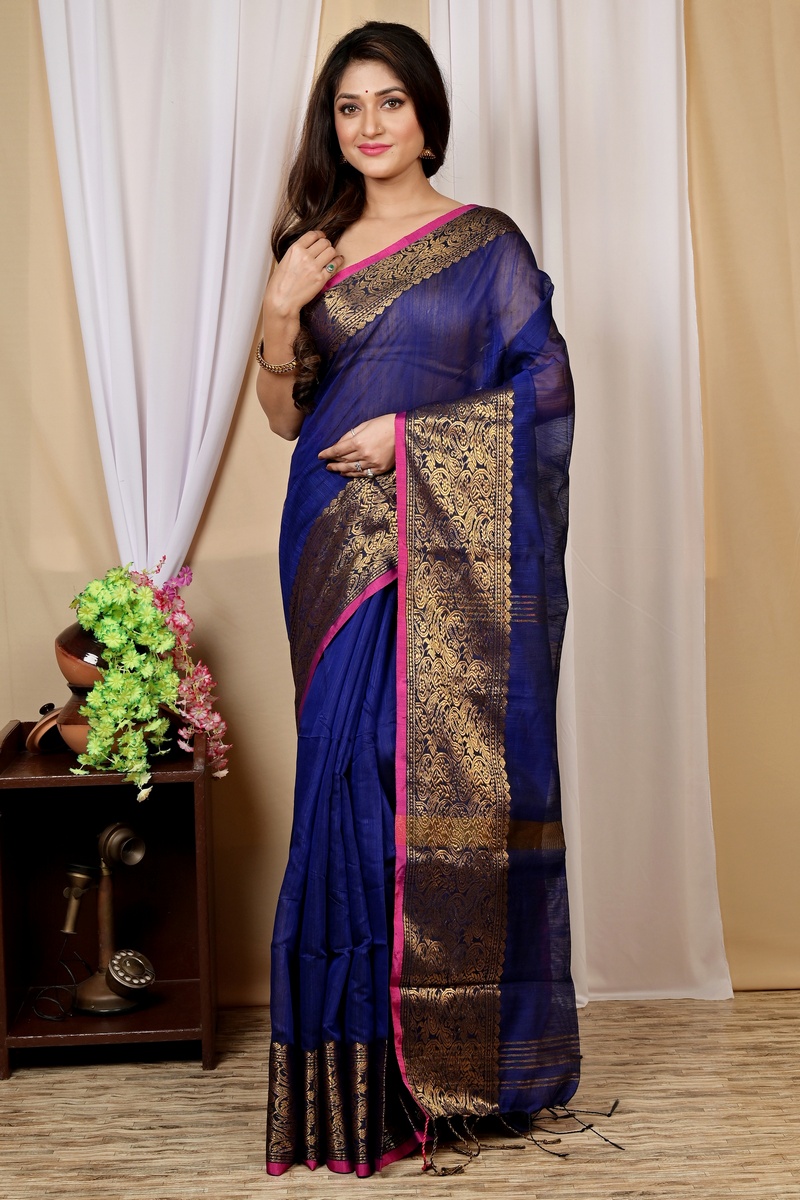 Naby Blue Cotton Silk Asta Hand Loom Saree (1586)