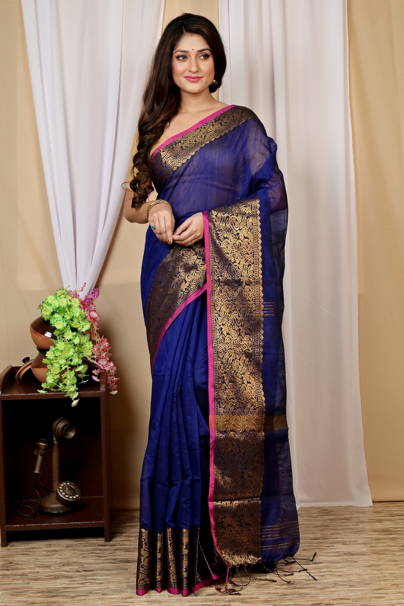 Naby Blue Cotton Silk Asta Hand Loom Saree (1586)