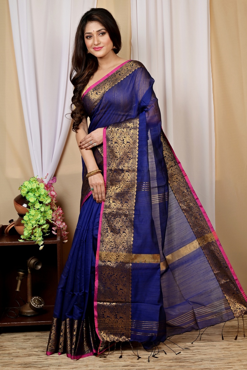 Naby Blue Cotton Silk Asta Hand Loom Saree (1586)