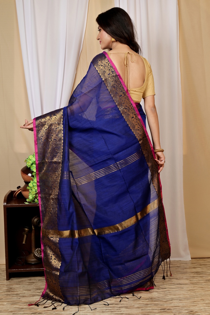 Naby Blue Cotton Silk Asta Hand Loom Saree (1586)