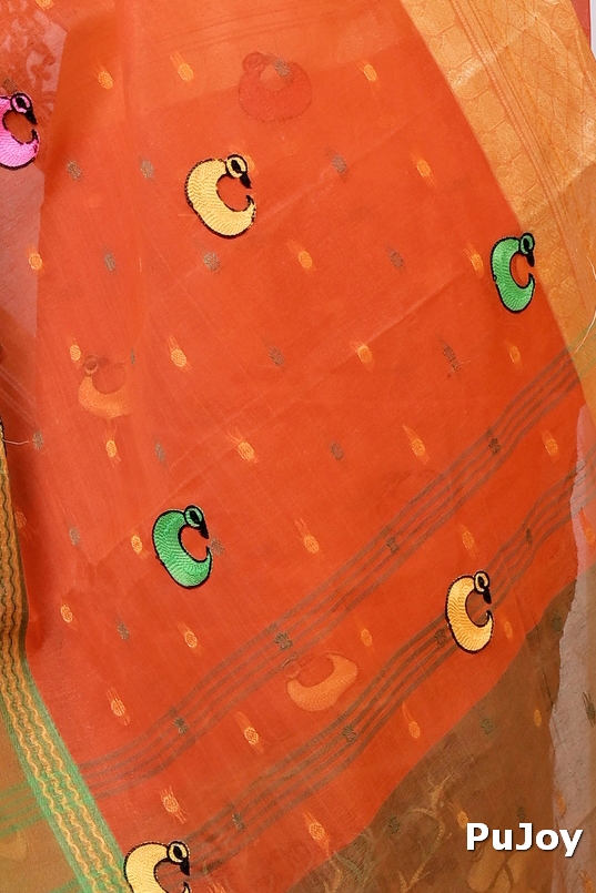 Orange Pure Cotton Embi Ganga Indra Tant Embroidery (1587)