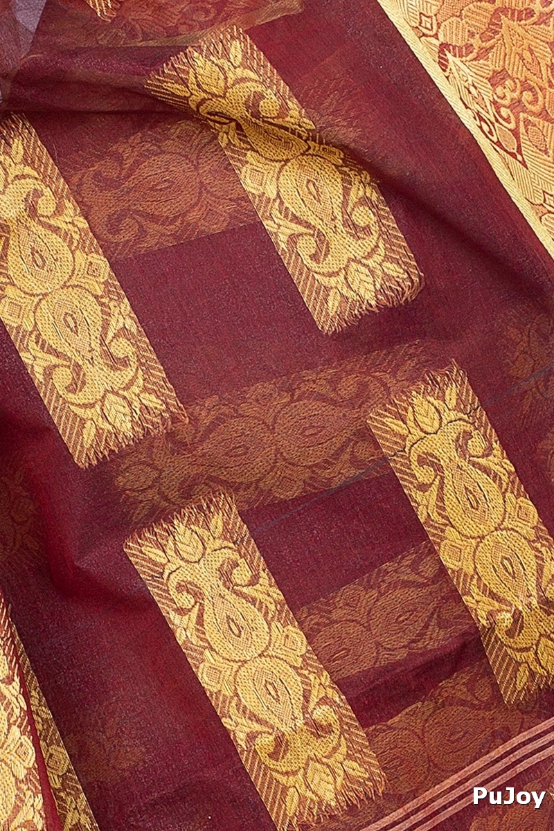 Brown Pure Cotton Strip Suparna Tant Saree (159)