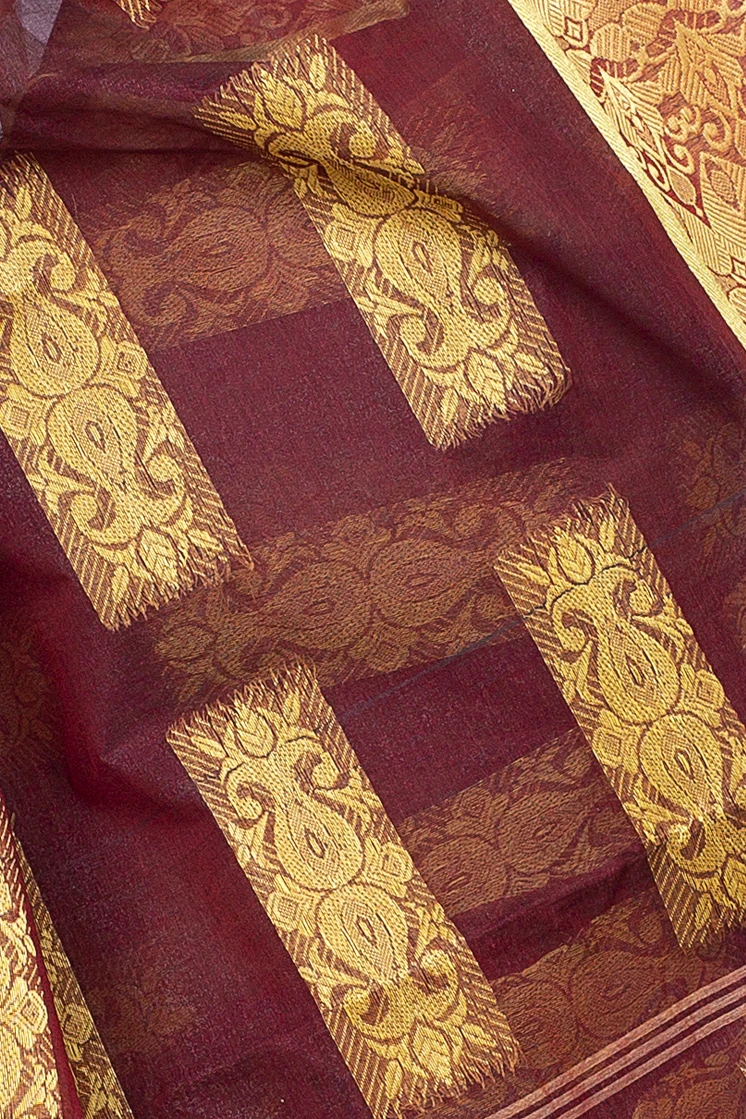 Brown Pure Cotton Strip Suparna Tant Saree (159)