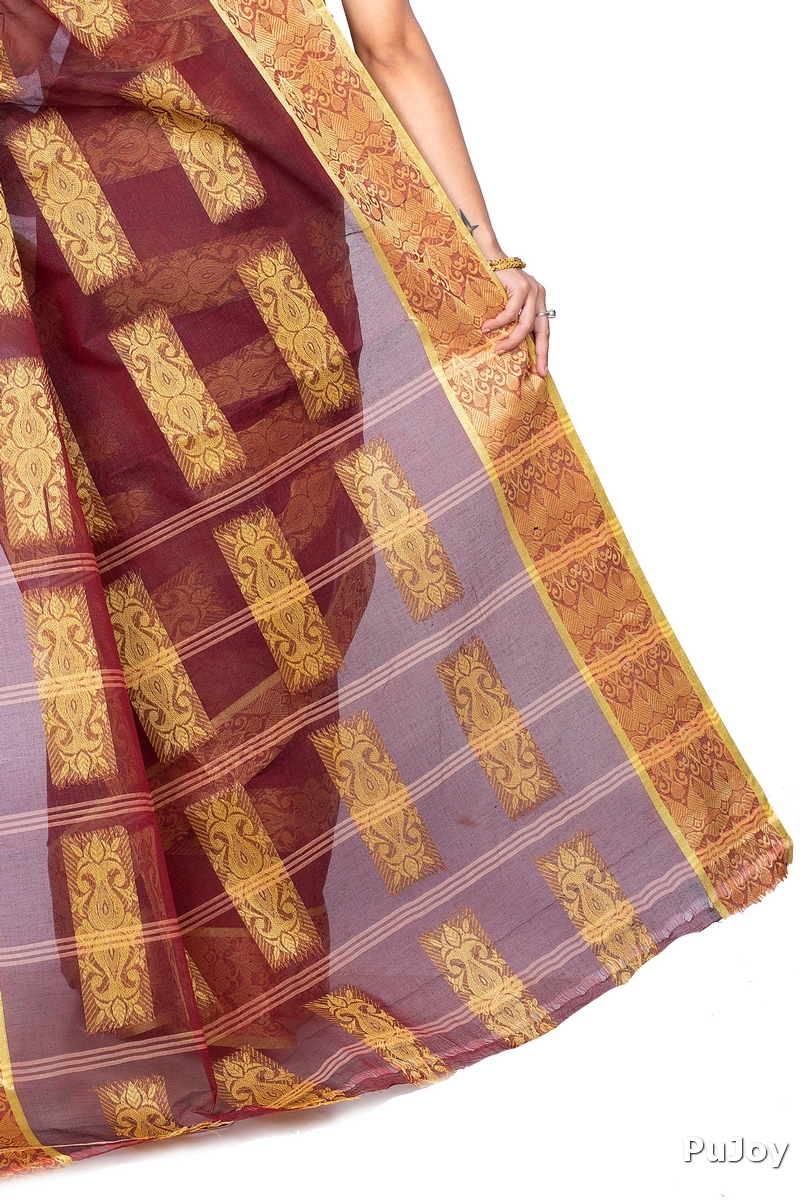 Brown Pure Cotton Strip Suparna Tant Saree (159)