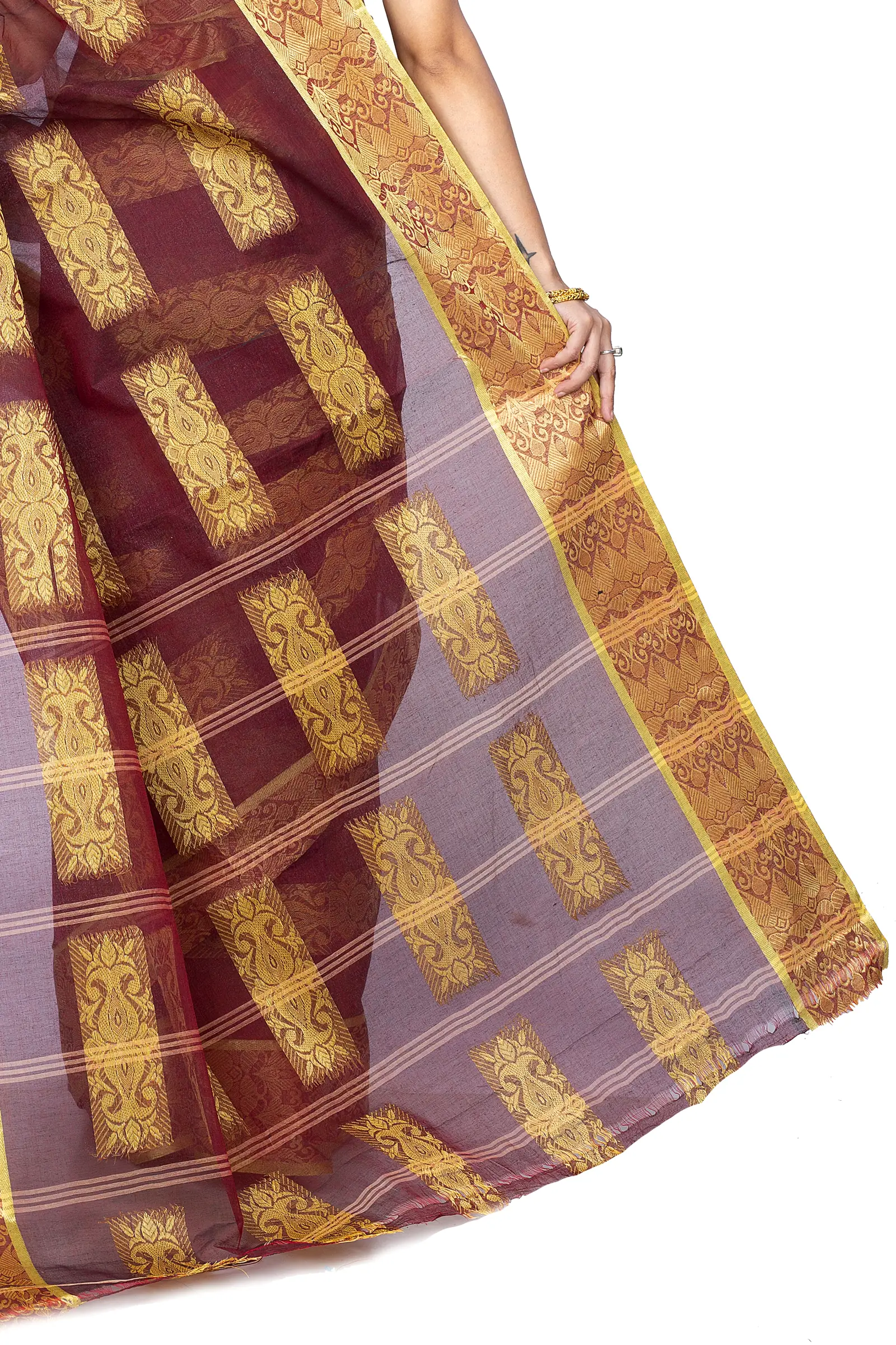 Brown Pure Cotton Strip Suparna Tant Saree (159)