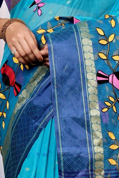 Blue Pure Cotton Embi Ganga Chari Tant Embroidery (1594)