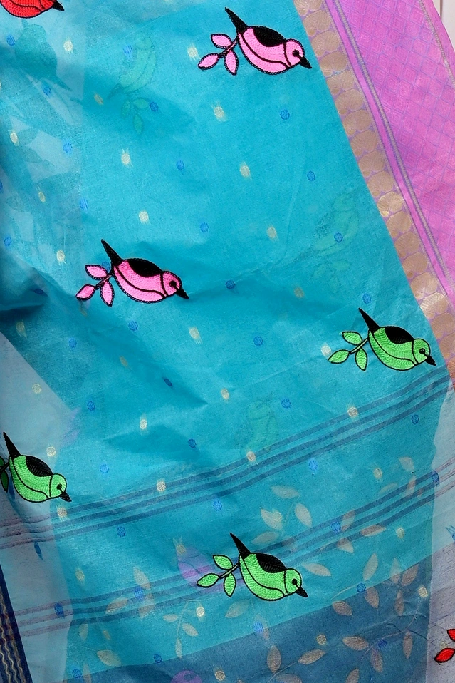 Blue Pure Cotton Embi Ganga Chari Tant Embroidery (1594)