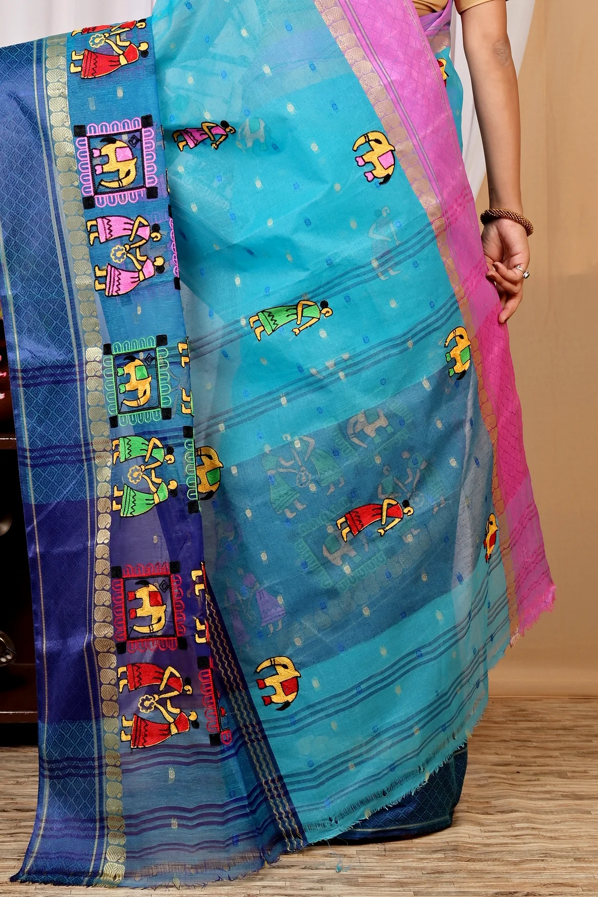 Sky Blue Pure Cotton Embi Ganga Gajo Tant Embroidery (1596)