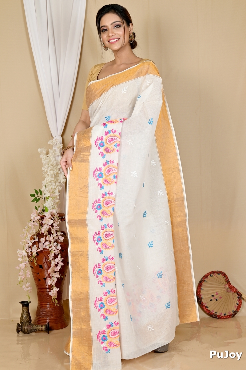 White Pure Cotton Askiti Tant Embroidery (1599)