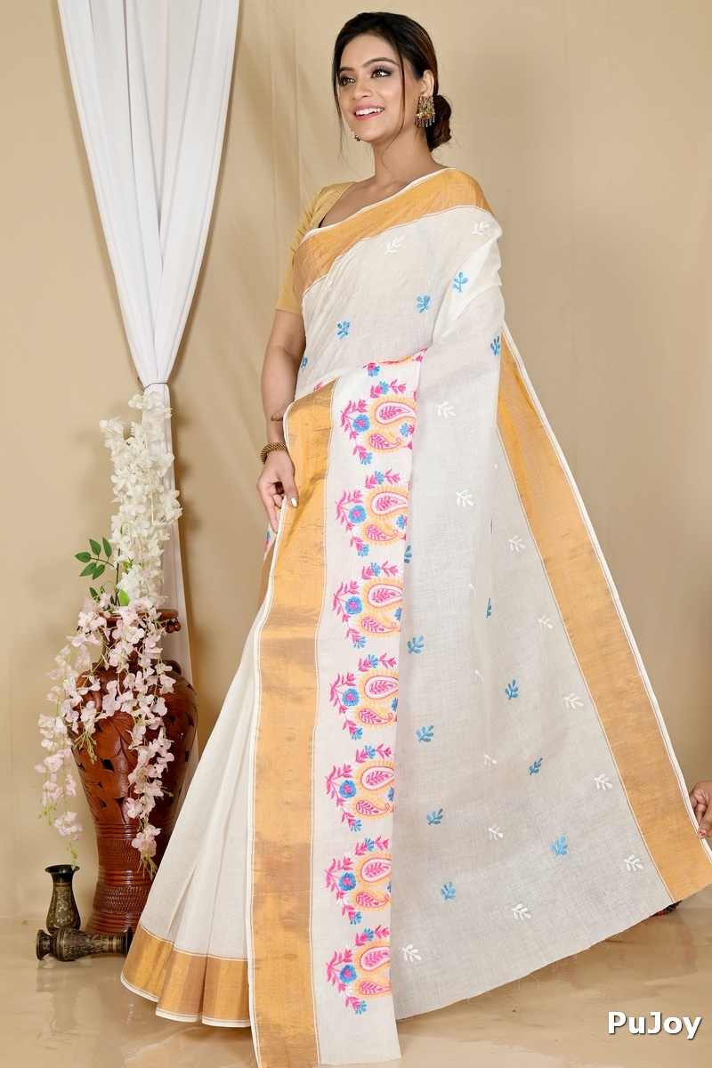 White Pure Cotton Askiti Tant Embroidery (1599)
