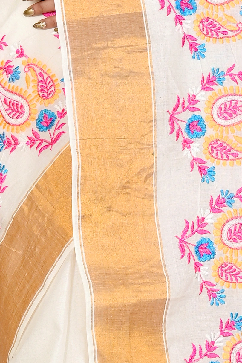 White Pure Cotton Askiti Tant Embroidery (1599)