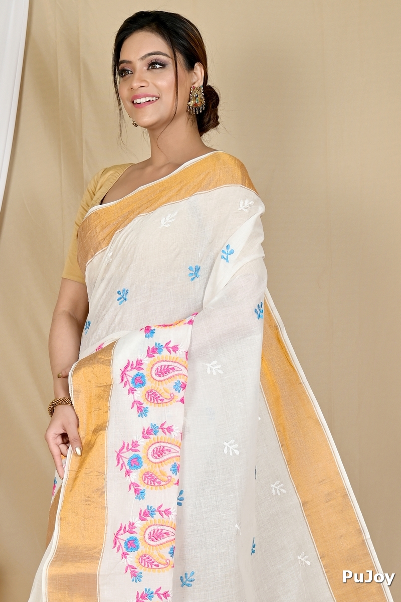 White Pure Cotton Askiti Tant Embroidery (1599)