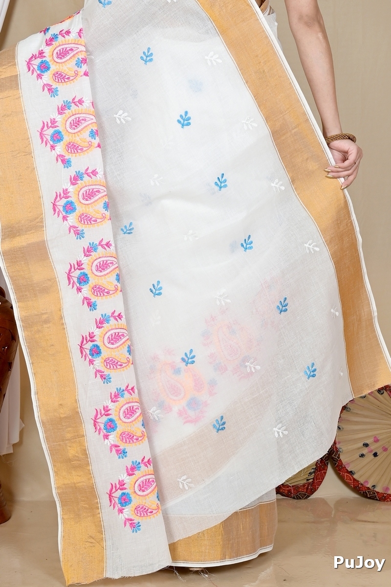 White Pure Cotton Askiti Tant Embroidery (1599)