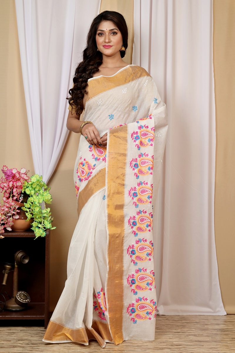 White Pure Cotton Askiti Tant Embroidery (1599)