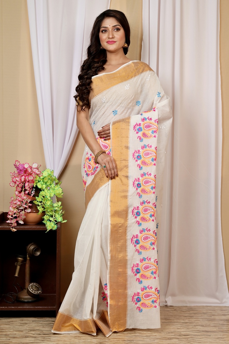 White Pure Cotton Askiti Tant Embroidery (1599)