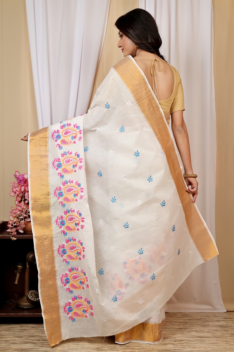 White Pure Cotton Askiti Tant Embroidery (1599)