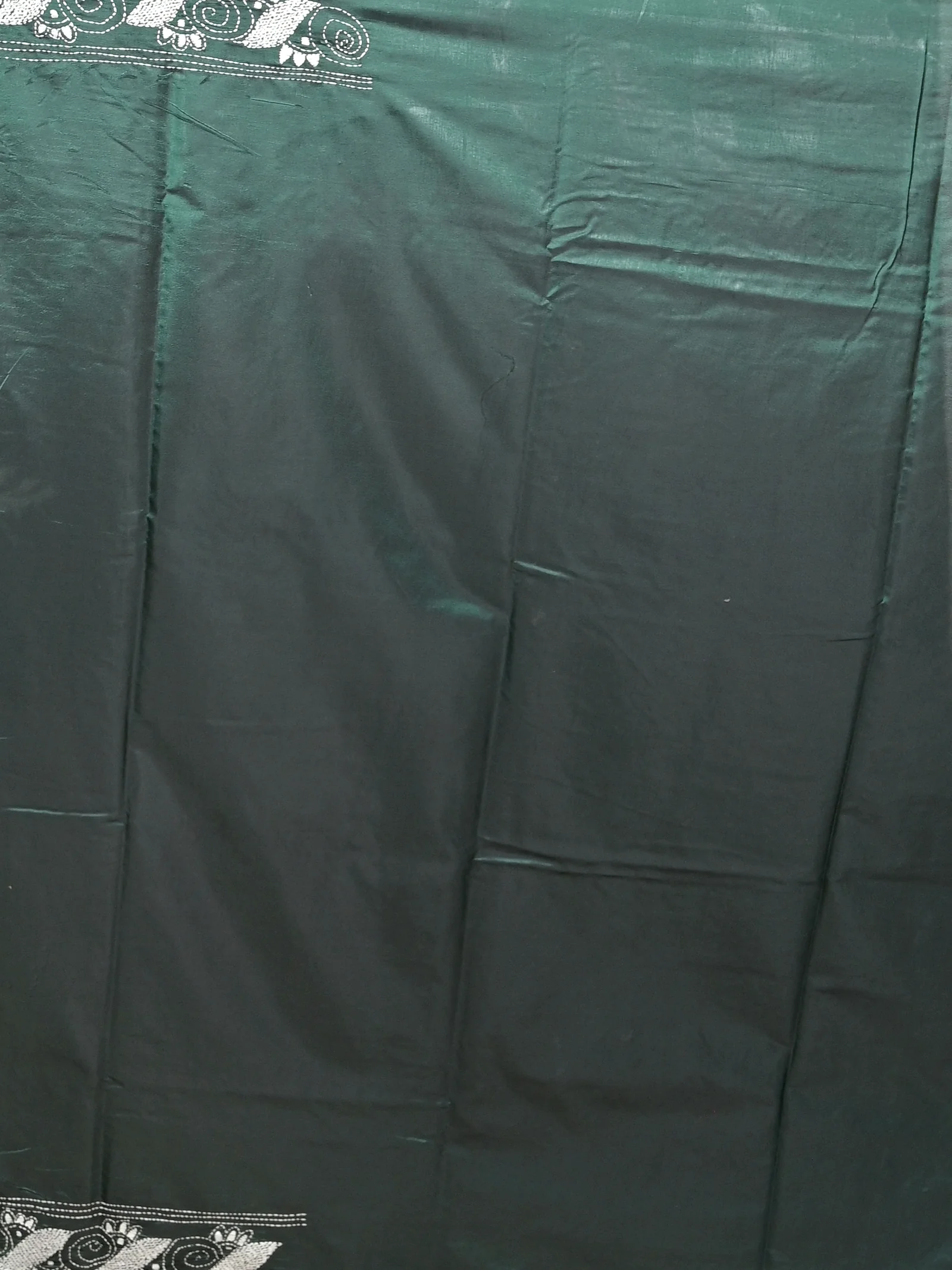 Dark Green Cotton Bolpur Kantha Stitch Saree (16)
