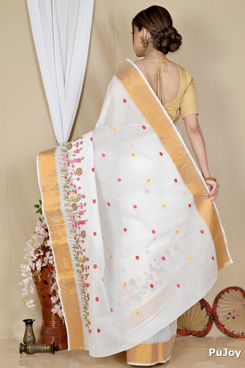 White Gold Pure Cotton Askiti Tant Embroidery (1600)