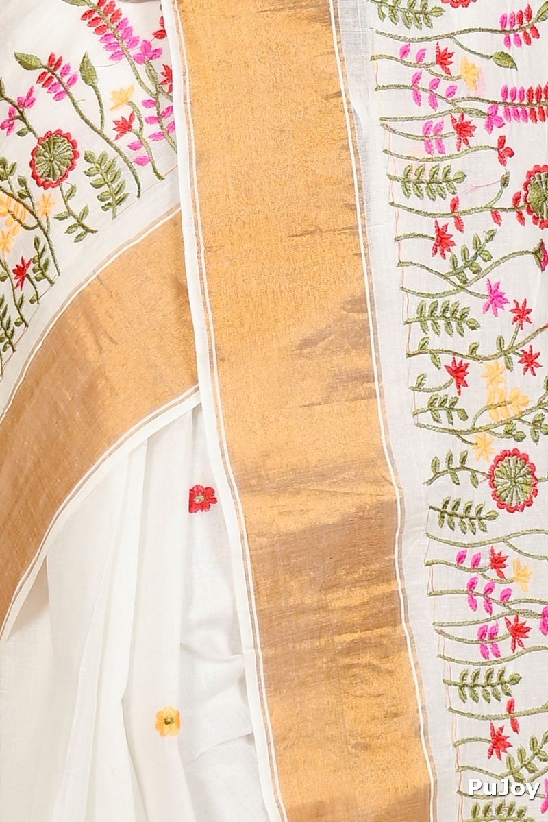 White Gold Pure Cotton Askiti Tant Embroidery (1600)