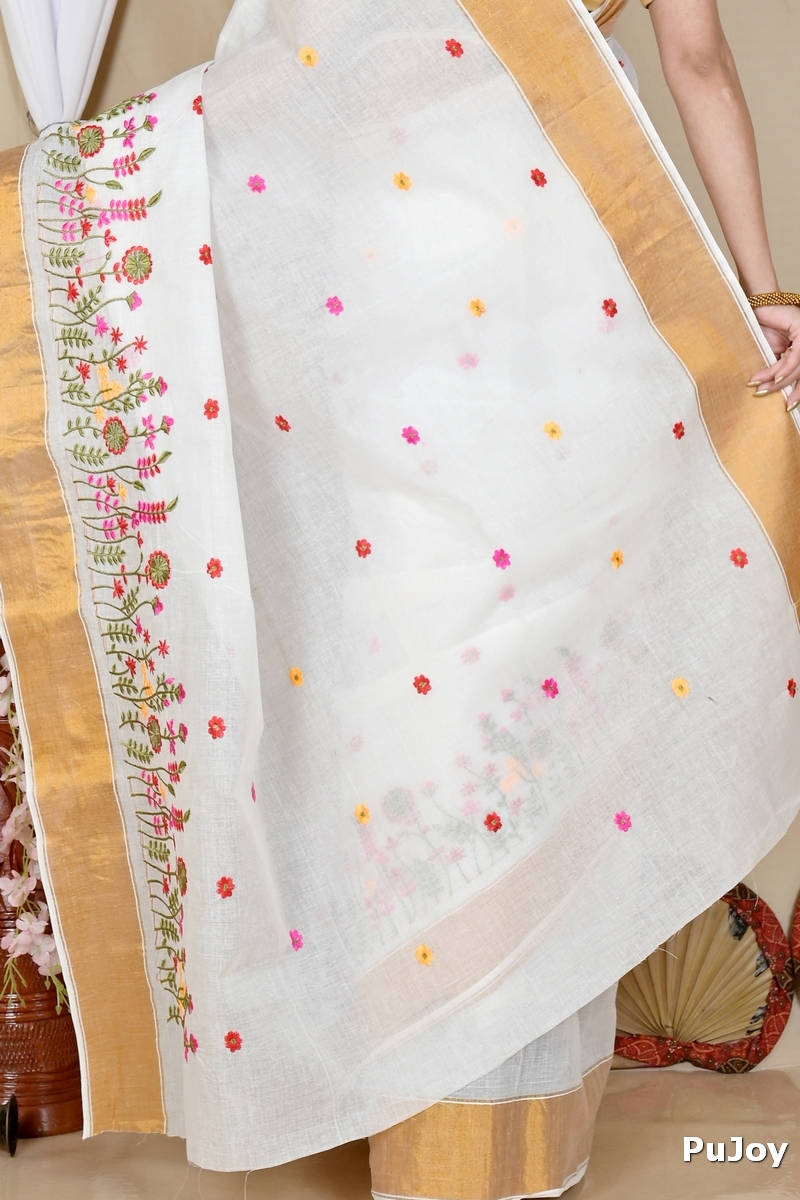 White Gold Pure Cotton Askiti Tant Embroidery (1600)