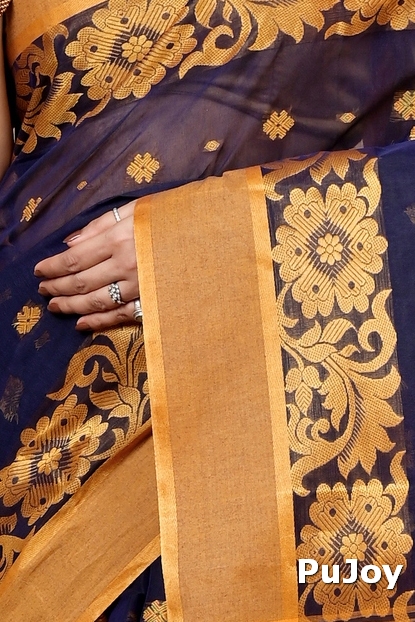Dark Blue Pure Cotton Heruka Tant Saree (1602)