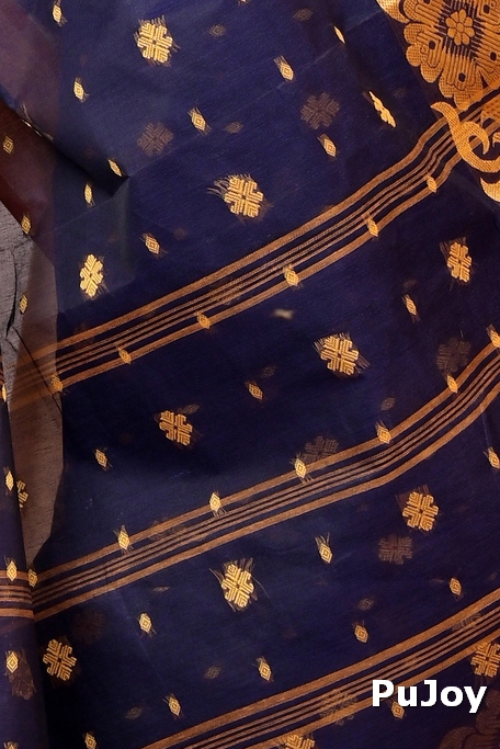 Dark Blue Pure Cotton Heruka Tant Saree (1602)