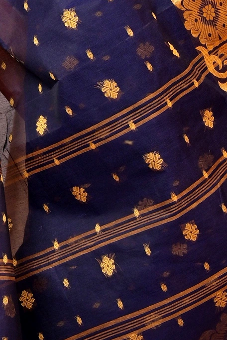 Dark Blue Pure Cotton Heruka Tant Saree (1602)