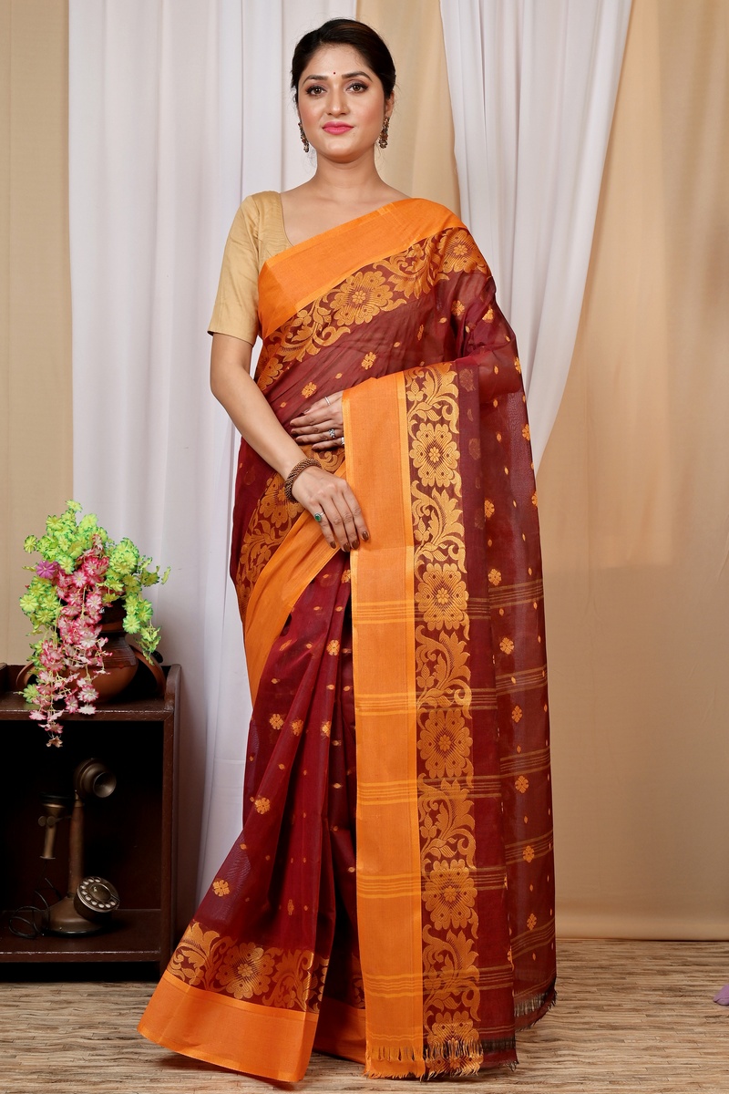 Brown Pure Cotton Heruka Tant Saree (1603)