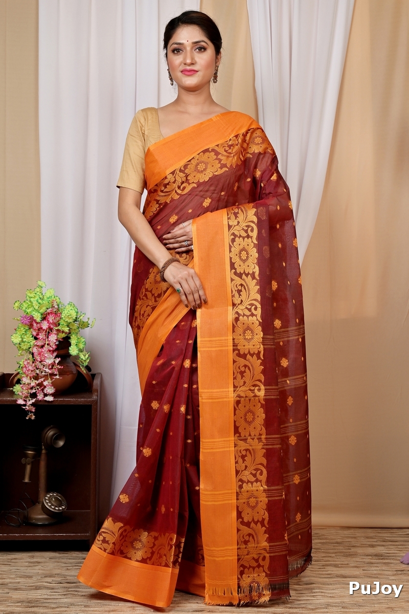 Brown Pure Cotton Heruka Tant Saree (1603)