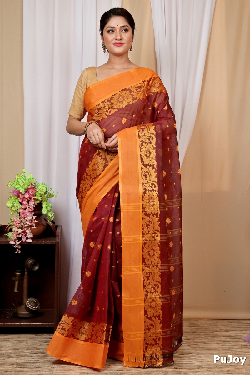 Brown Pure Cotton Heruka Tant Saree (1603)