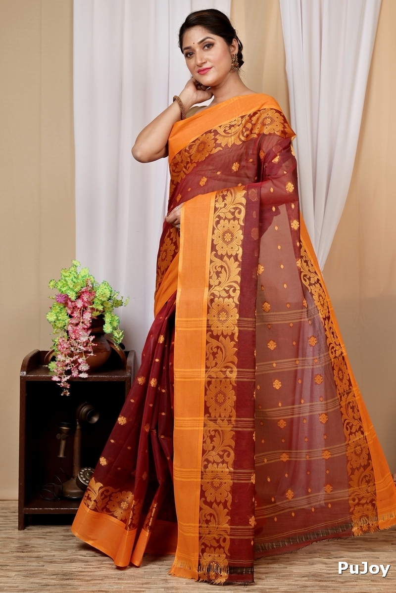 Brown Pure Cotton Heruka Tant Saree (1603)
