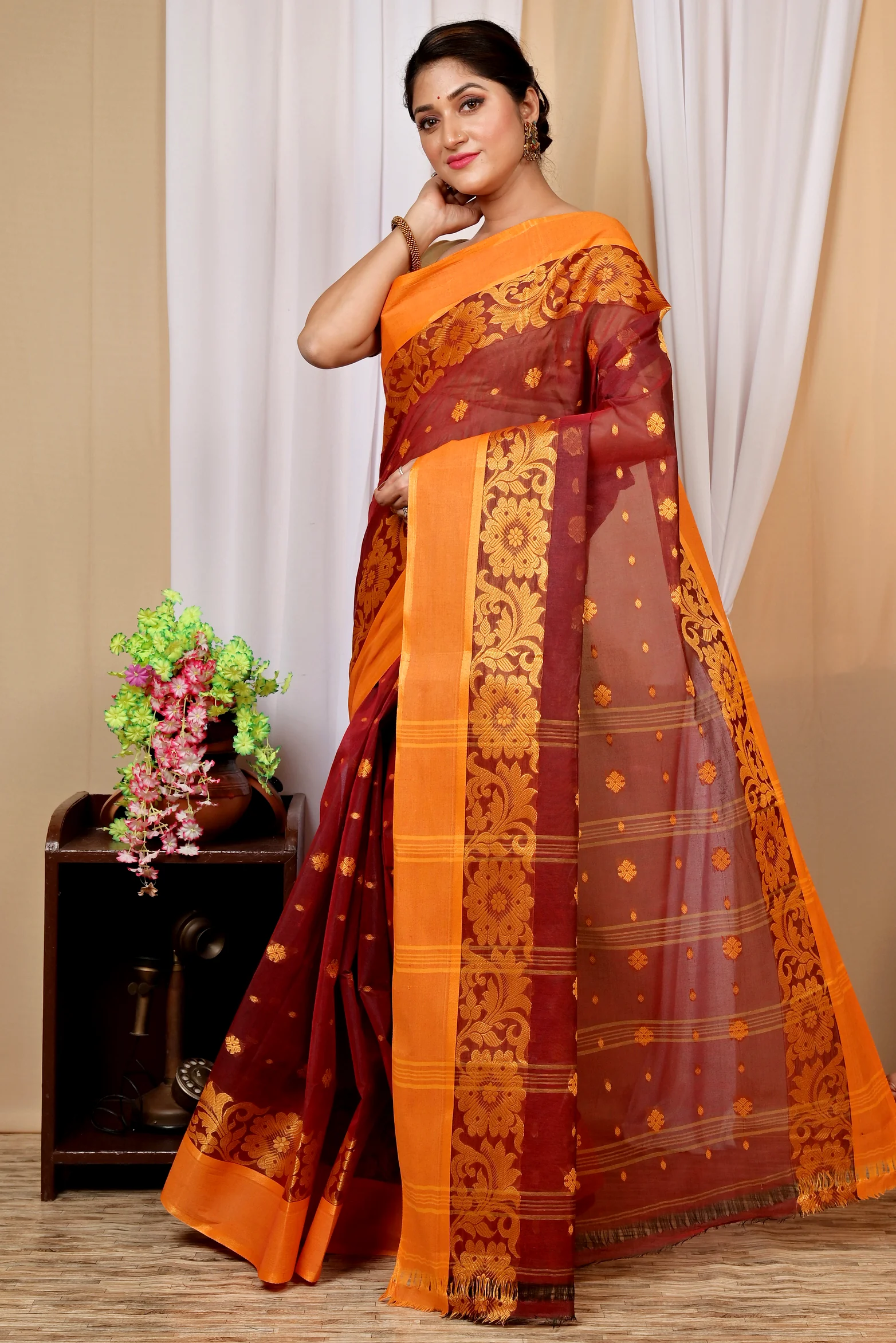 Brown Pure Cotton Heruka Tant Saree (1603)