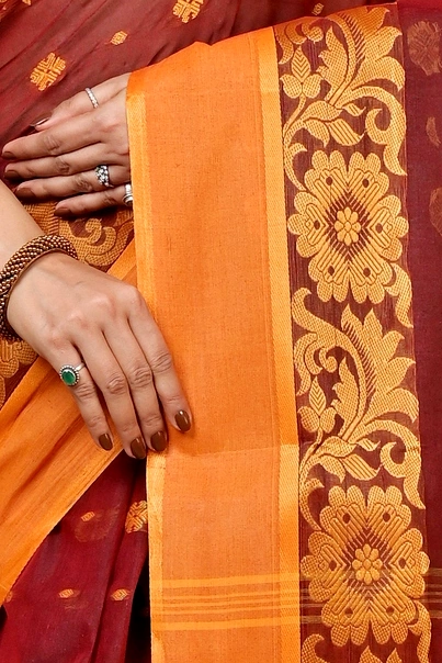 Brown Pure Cotton Heruka Tant Saree (1603)