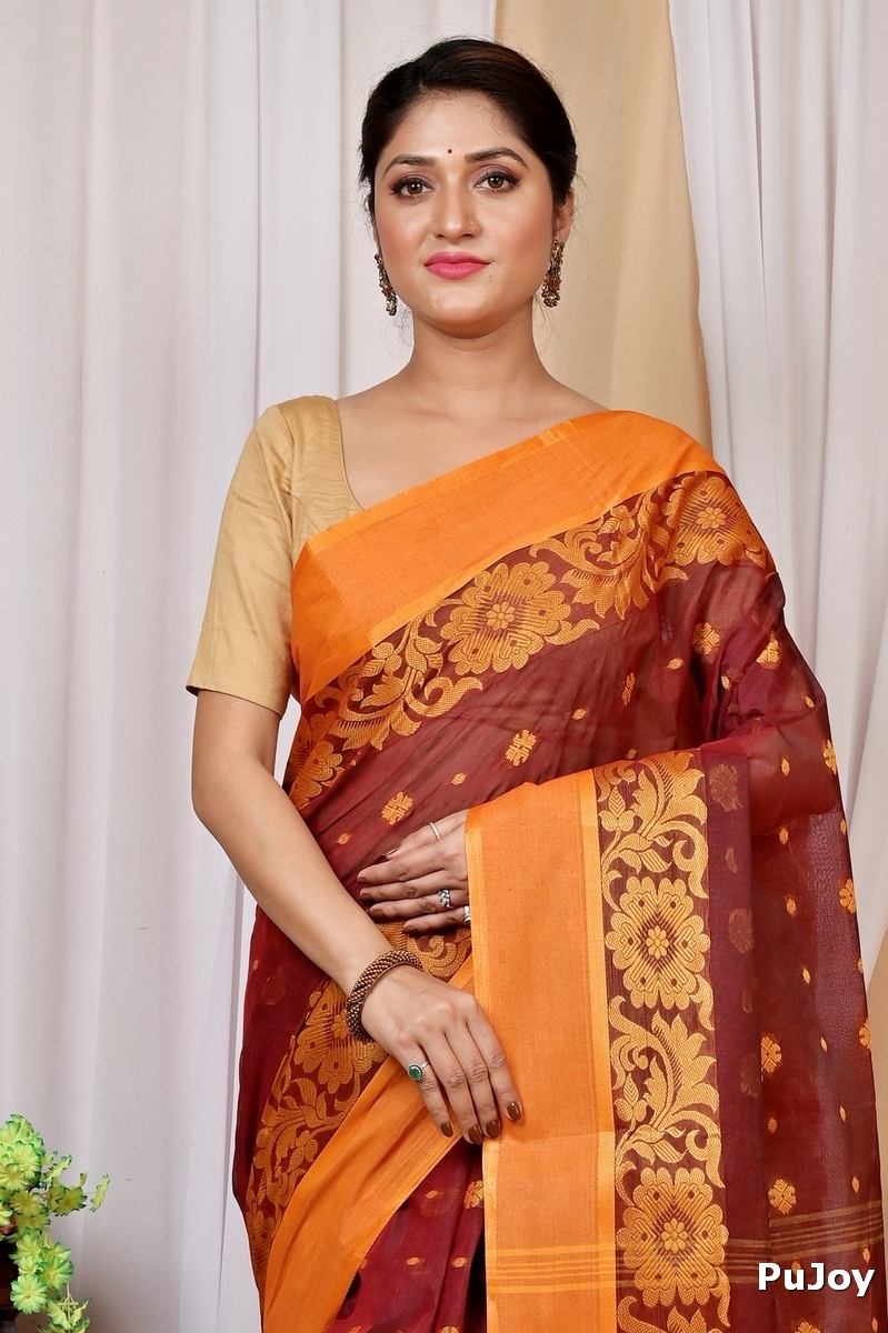 Brown Pure Cotton Heruka Tant Saree (1603)