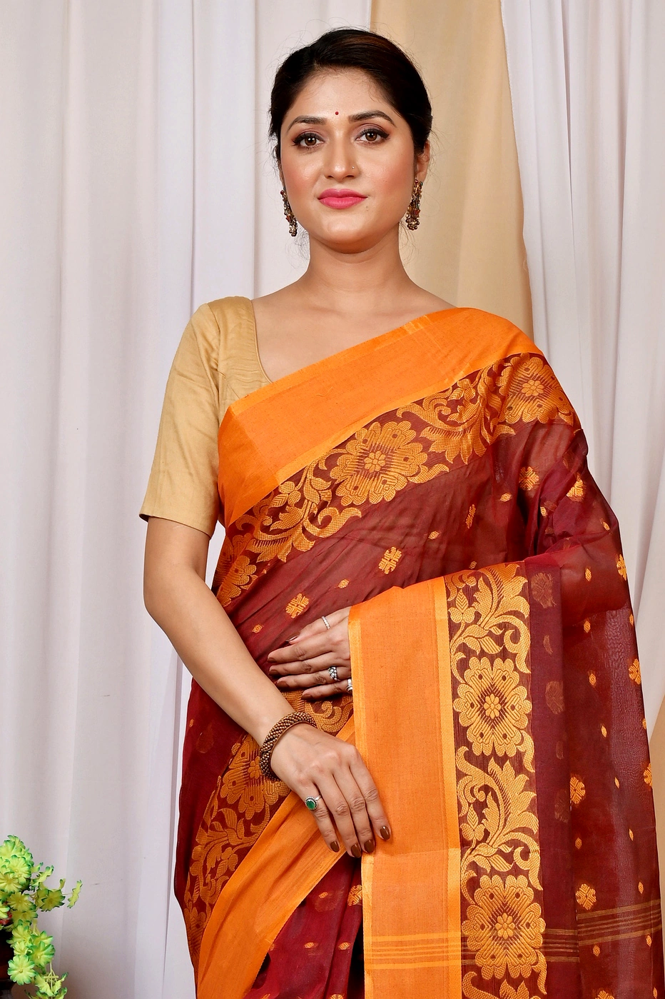 Brown Pure Cotton Heruka Tant Saree (1603)