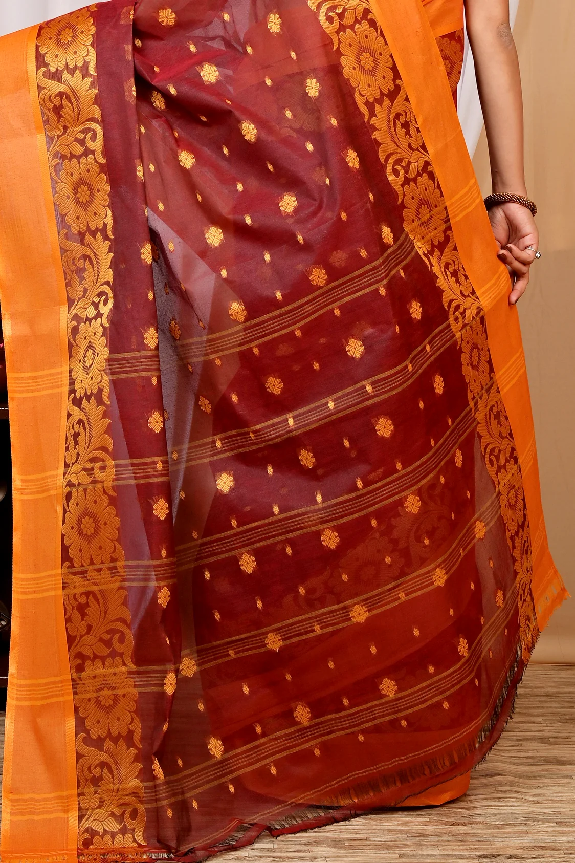 Brown Pure Cotton Heruka Tant Saree (1603)