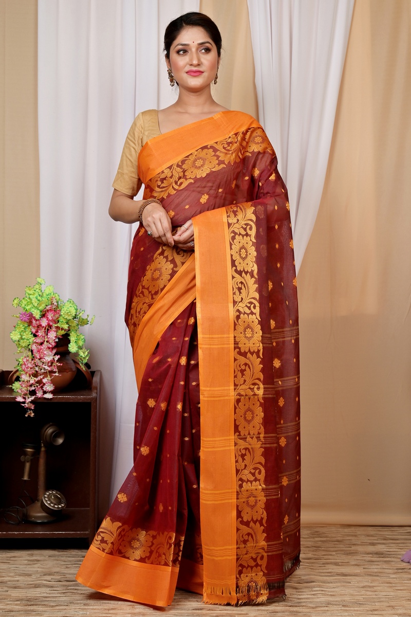 Brown Pure Cotton Heruka Tant Saree (1603)