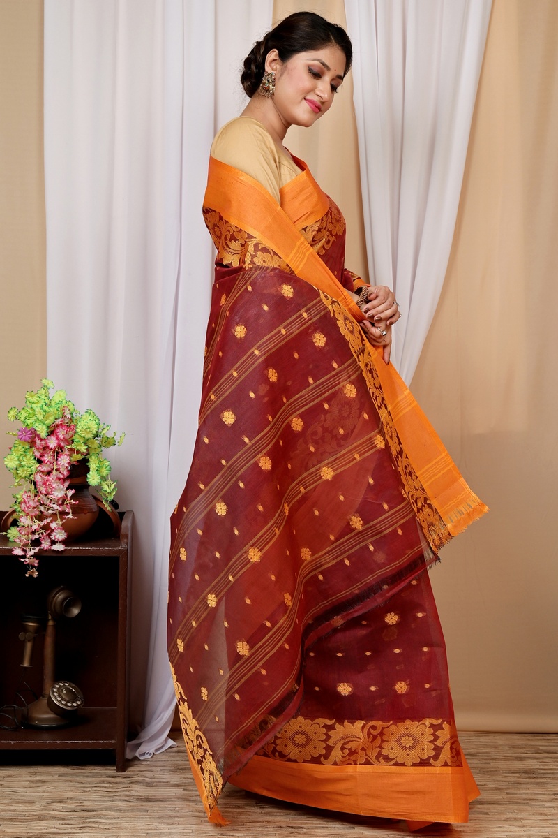 Brown Pure Cotton Heruka Tant Saree (1603)