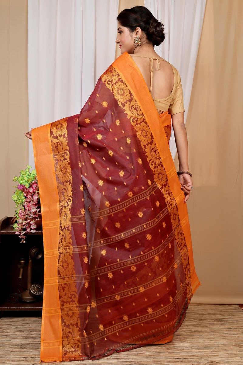Brown Pure Cotton Heruka Tant Saree (1603)