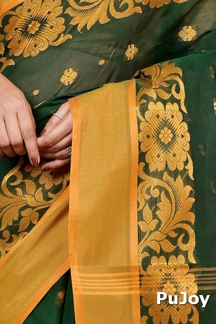 Dark Green Pure Cotton Heruka Tant Saree (1604)