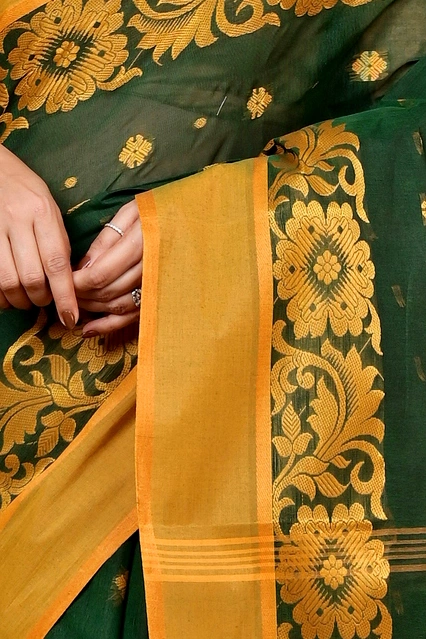 Dark Green Pure Cotton Heruka Tant Saree (1604)