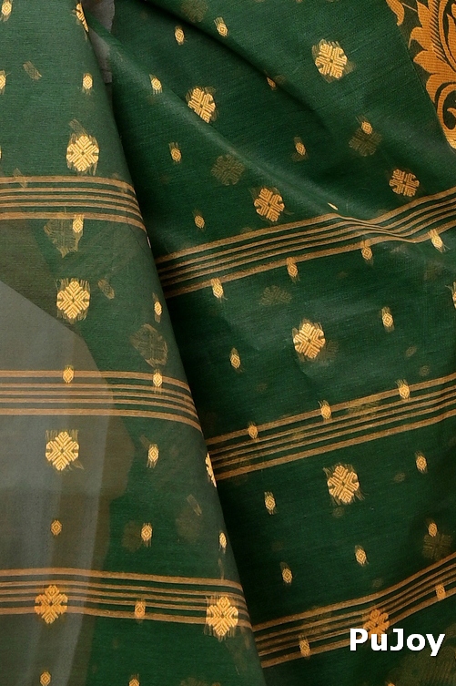 Dark Green Pure Cotton Heruka Tant Saree (1604)