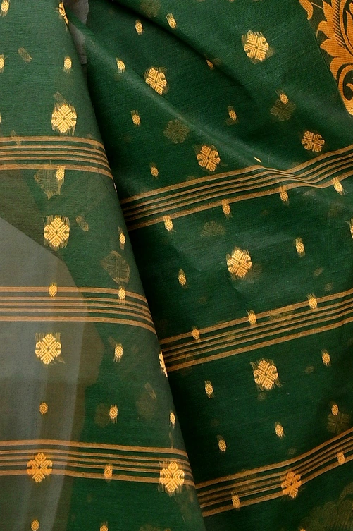 Dark Green Pure Cotton Heruka Tant Saree (1604)